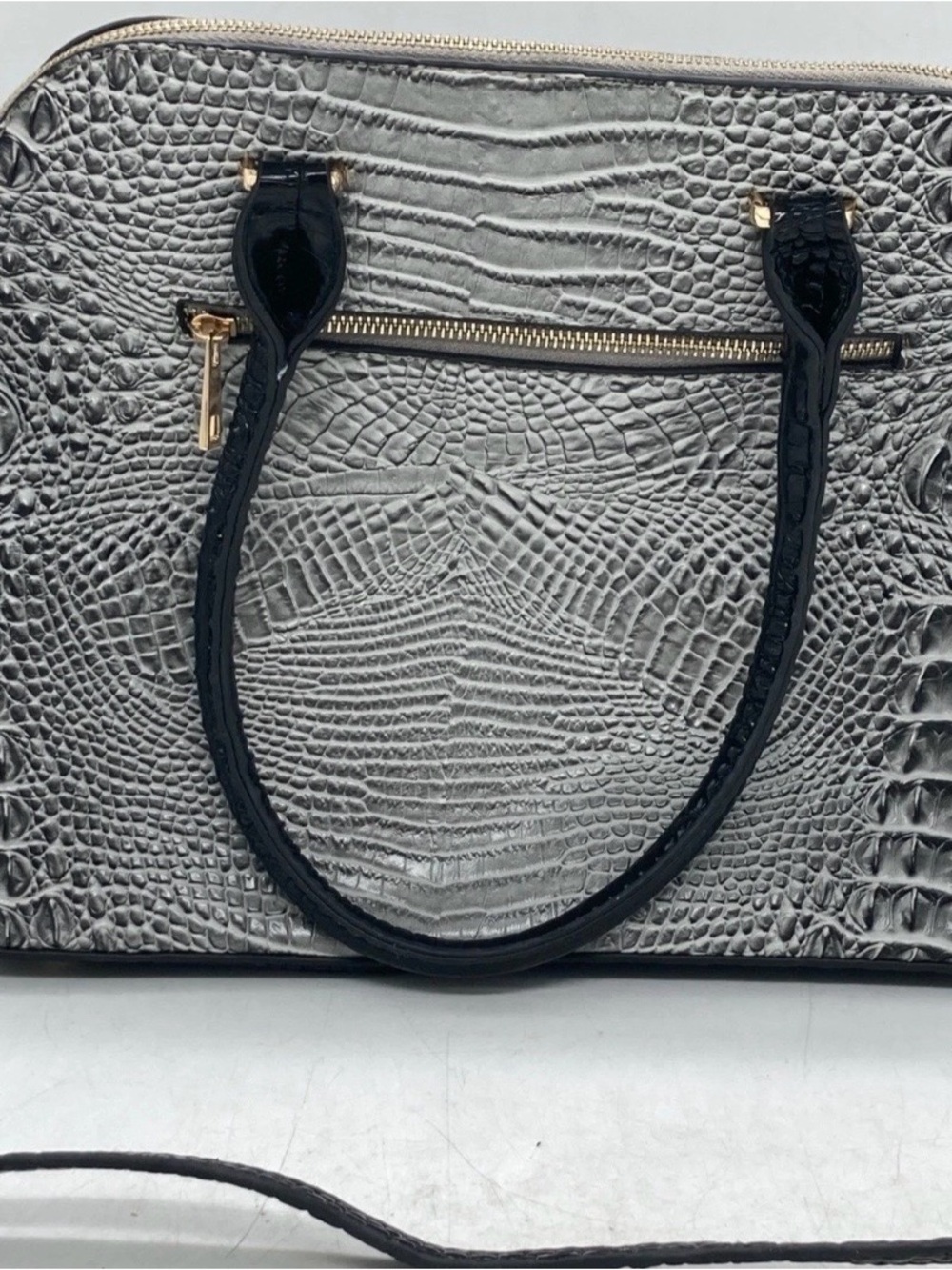 CROCS Gray Croc-Embossed Satchel with Black Handles